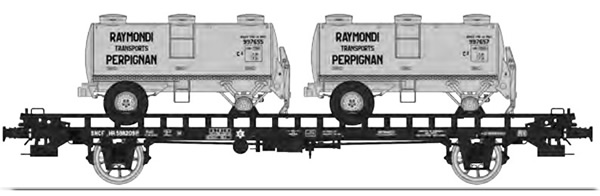 REE Modeles WB-615 - French UFR double transport Era III HR 598209 black + 2 round shaped tank trailers RAYMONDI
